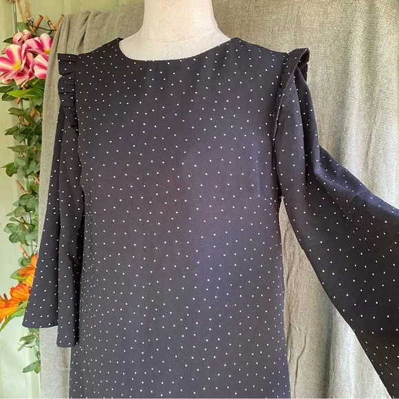 F&F Shift Black Dress Size 8 Polka Dot Long-sleeve - Picture 6 of 9